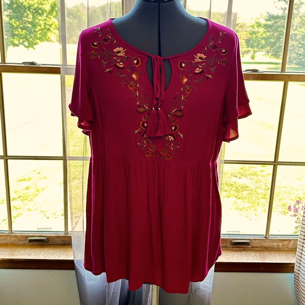 torrid Magenta Embroidered Tie-Front Blouse